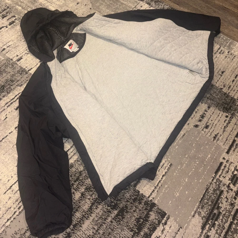 Vintage Nike Big Swoosh Insulated Hooded Windbreaker Jacket XL Black